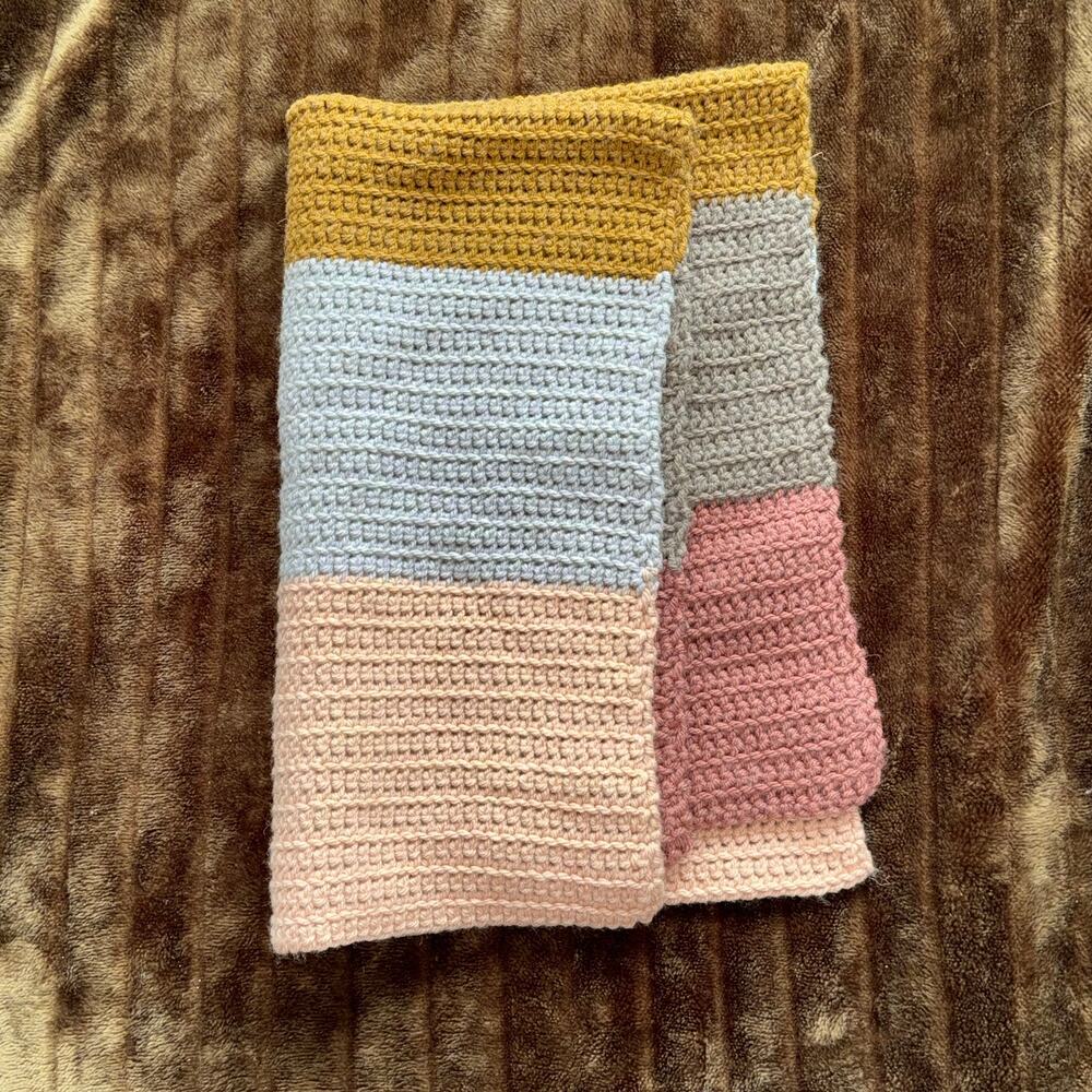 Hand Crochet Throw Blanket‎ Wide Earthy Stripes Chunky Knit 27" x 44"